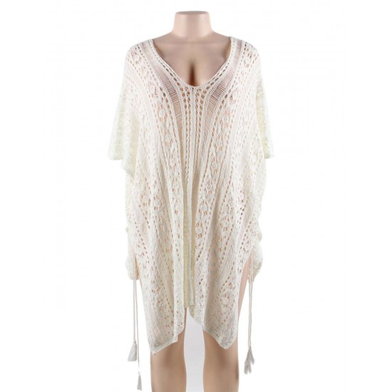 White Knitted Hollow out Beach Dress