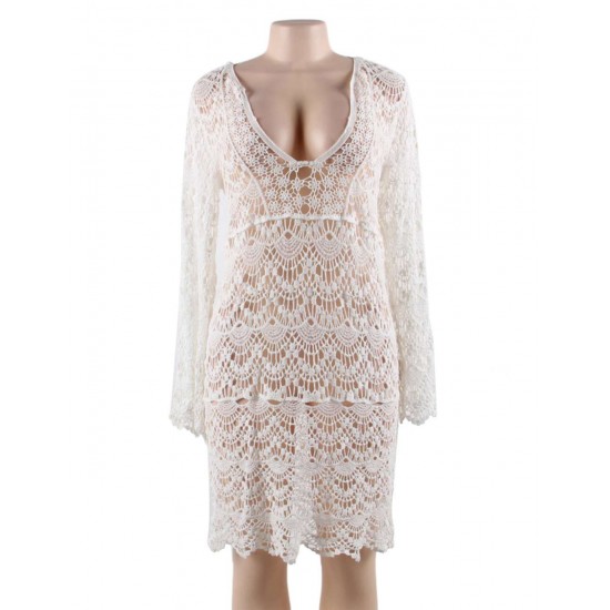 White Knitted Hollow out Beach Dress