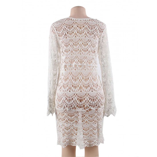 White Knitted Hollow out Beach Dress