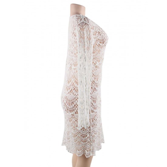 White Knitted Hollow out Beach Dress