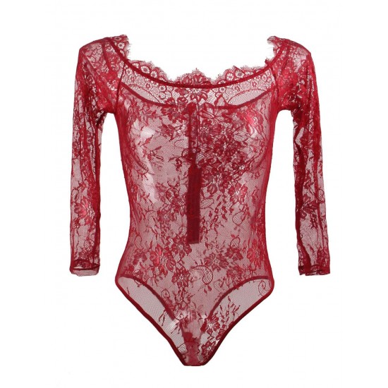 Red Eyelashes Lace  Long-sleeved Teddy