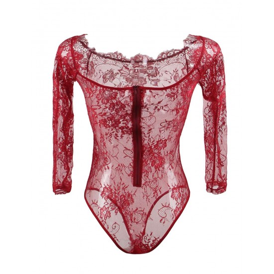 Red Eyelashes Lace  Long-sleeved Teddy