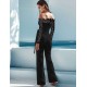 Black Falling shoulder lace stitching fashion jumpsuit