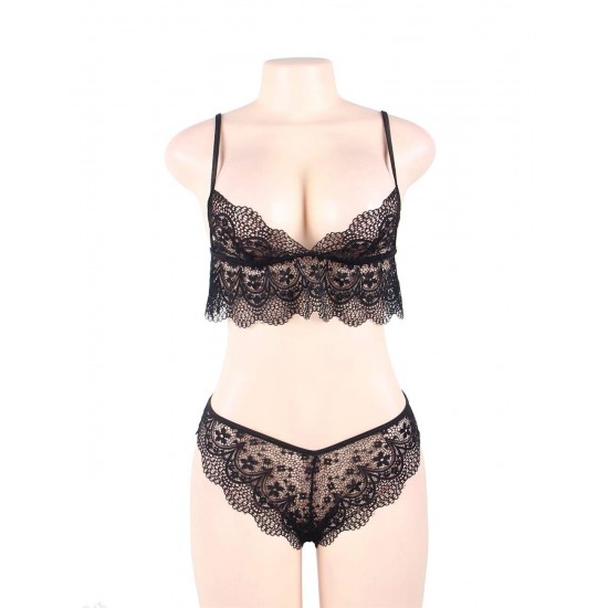 Black Lace Temptation 2pcs Bralette Lingerie Set