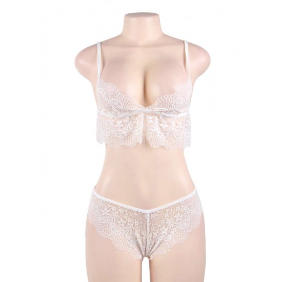 white Lace Temptation 2pcs Bralette Lingerie Set