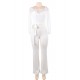 White Falling shoulder lace stitching fashion jumpsuit