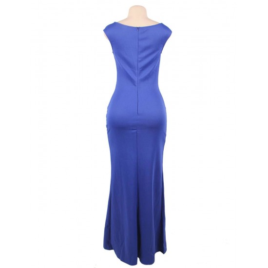 Blue Sleeveless High Slit Sexy Evening Dress