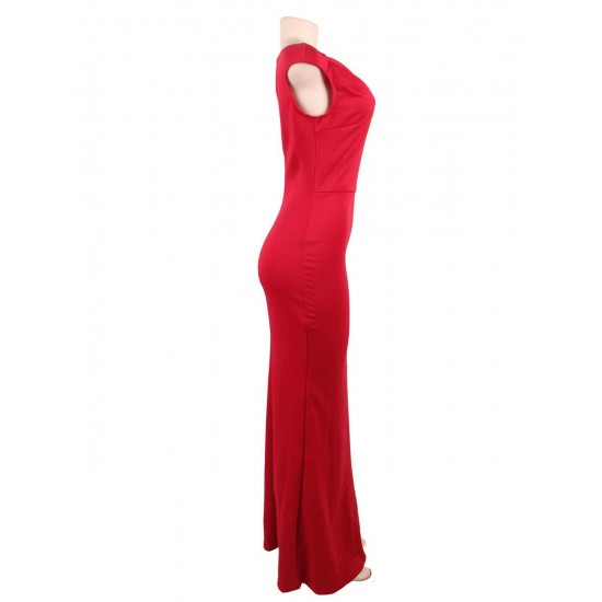 Red Sleeveless High Slit Sexy Evening Dress