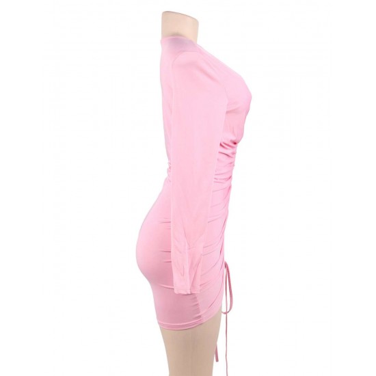 Pink Drawstring Adjustable Fashion Tight-fitting Dress