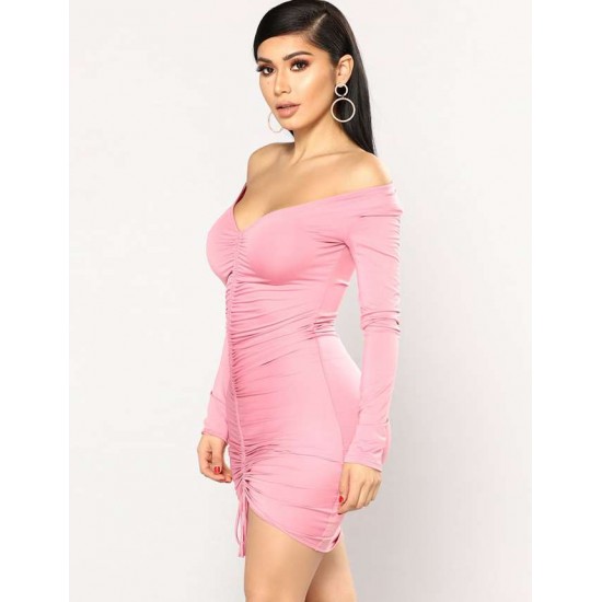 Pink Drawstring Adjustable Fashion Tight-fitting Dress