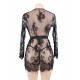 Black Eyelash Lace Sleepwear Gown