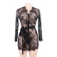 Plus Size Black Eyelash Lace Sleepwear Gown