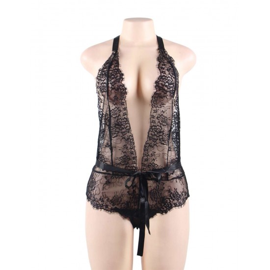 Black Low Cut Lace Teddy