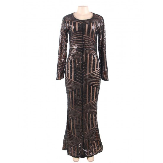 Black Striped Sequins Long Dress