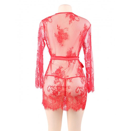 Red Eyelash Lace Sleepwear Gown