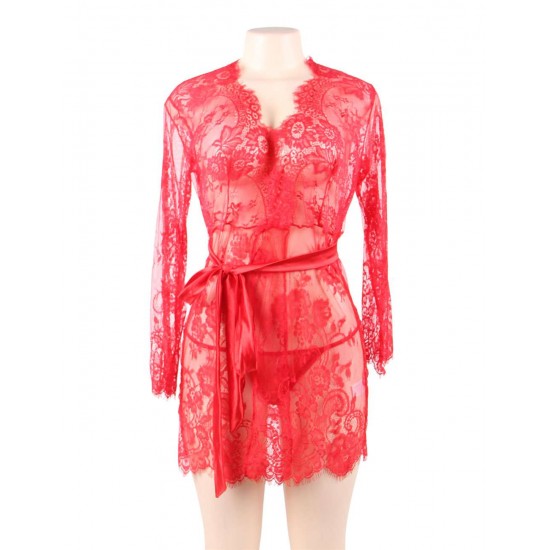 Red Eyelash Lace Sleepwear Gown