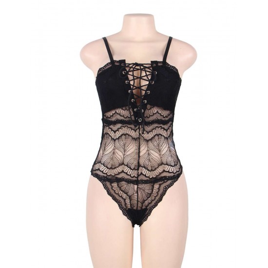 Sexy Chest Ribbon Adjusting Lace Teddy