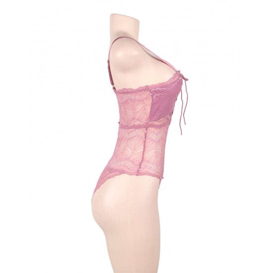 Sexy Chest Ribbon Adjusting Lace Teddy