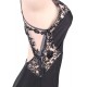 Plus Size Embroidery High Neck Keyhole Backless Black Party Gown