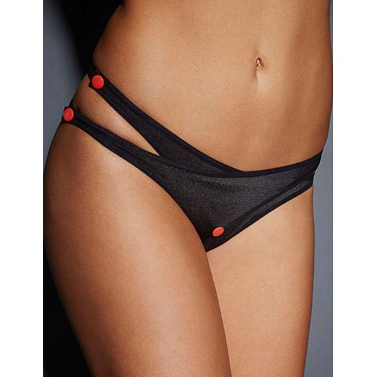 Black Plus Size Crotchless Double Strap Thong