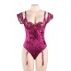 Sheer Lace Off-The-Shoulder Lace Sleeves Velvet Teddy