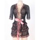 3 Pieces Black Lace Babydoll Valentine Robe Set