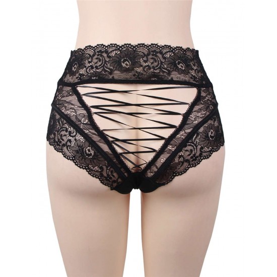 Sexy Black High Waist Lace Strappy Panty