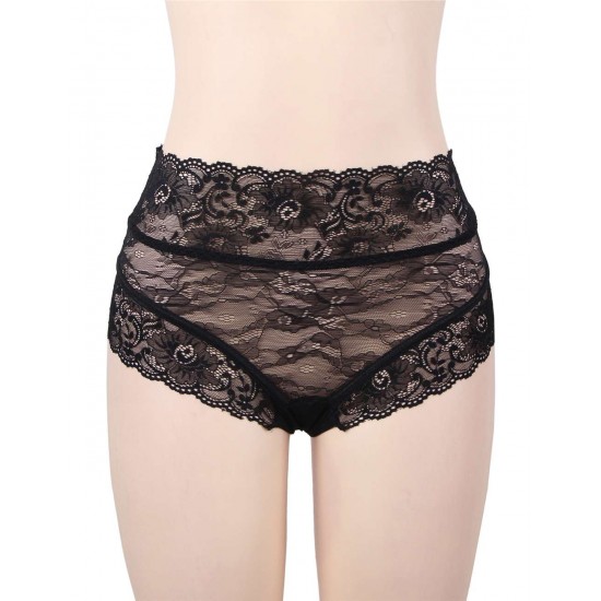 Plus Size Sexy Black High Waist Lace Strappy Panty