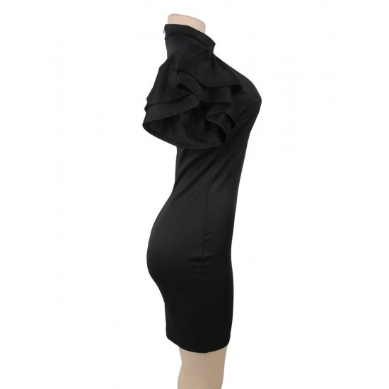 Black Shoulder Ruffle Sleeve Dress