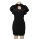 Black Shoulder Ruffle Sleeve Dress