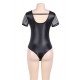 Plus Size Black Lace Leather Stitching Teddy