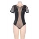 Plus Size Black Lace Leather Stitching Teddy