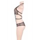 Plus Size Black Backless Striped Lace Teddy