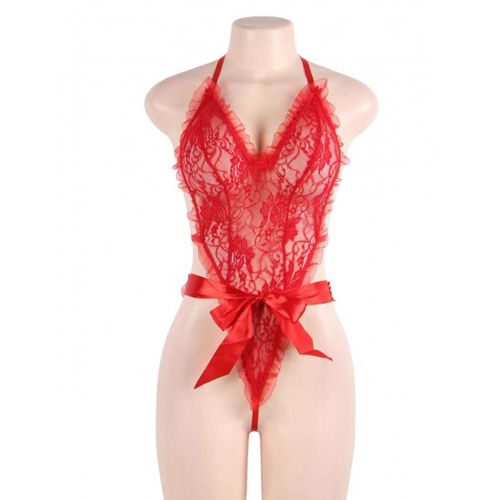 Lace Ruffle Teddy with Wrist Restraints