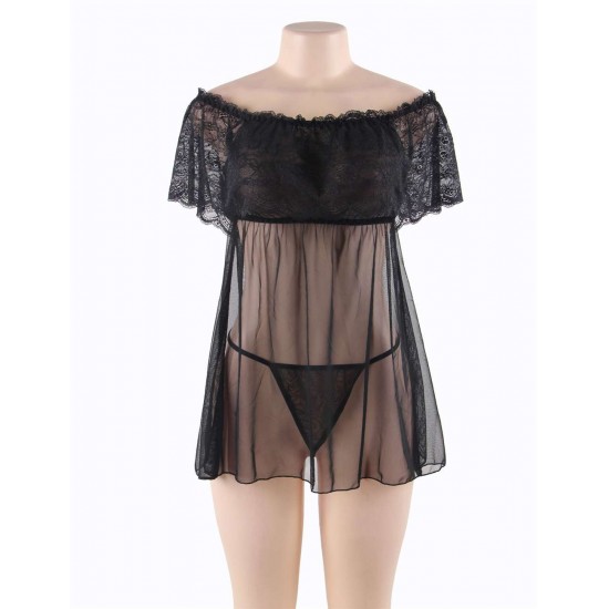 Valentine's Day Style Black Off-Shoulder Lace Sexy Babydoll