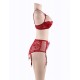 Red Lace Open Bust Bra And Garter Panty Set With Steel Ring