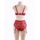 Red Lace Open Bust Bra And Garter Panty Set With Steel Ring