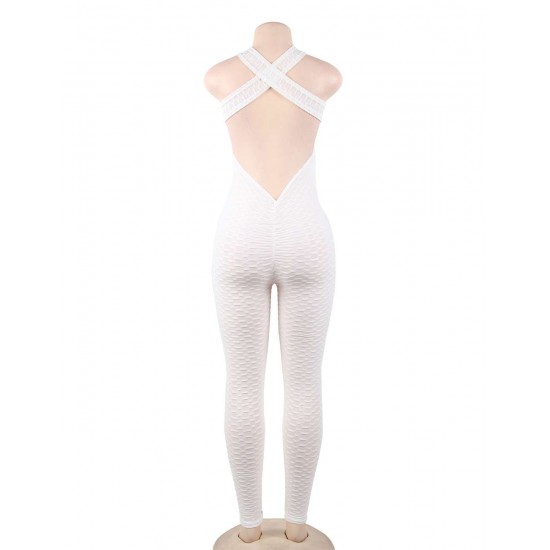 White Sexy backless one-piece yoga fitness pants