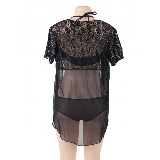 Plus Size Black Lace Two-piece Sexy Teddy