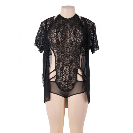 Plus Size Black Lace Two-piece Sexy Teddy