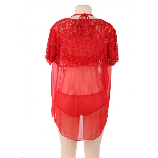 Plus Size Red Lace Two-piece Sexy Teddy