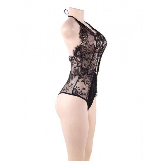 Black Deep V Exquisite Lace Teddy