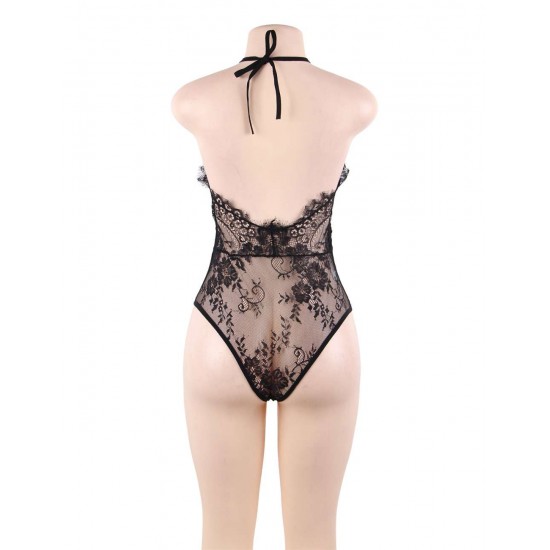 Black Deep V Exquisite Lace Teddy