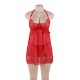 Sexy Red Sheer Floral Eyelash Trim Lace Babydoll Set