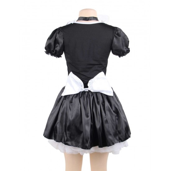 Plus Size Halloween Satin French Maid Adult Uniform Fancy Dress Costume