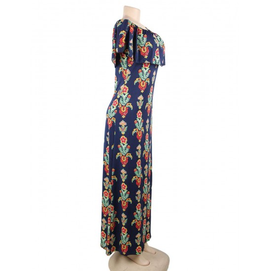 Plus Size Off Shoulder Casual Printed Long Dress