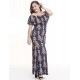 Plus Size Off Shoulder Casual Printed Long Dress