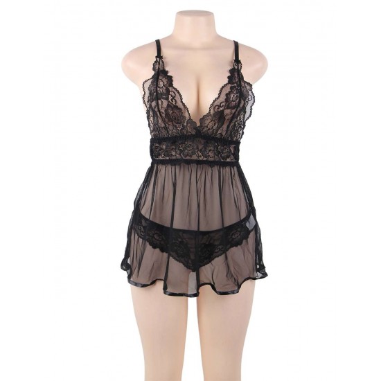 Black Elegant Backless Fly-away Babydoll