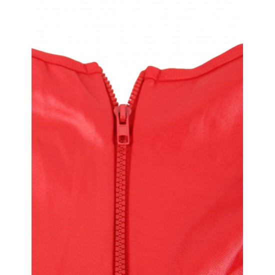 Red Leather Open Bust Teddy