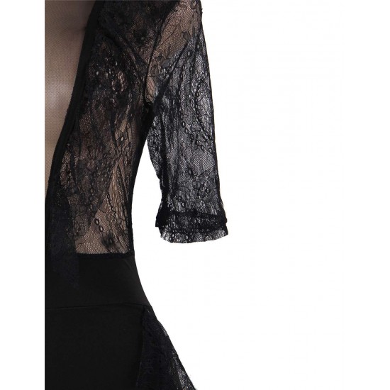 Black Lace Half-length Sleeve Jumpsuit